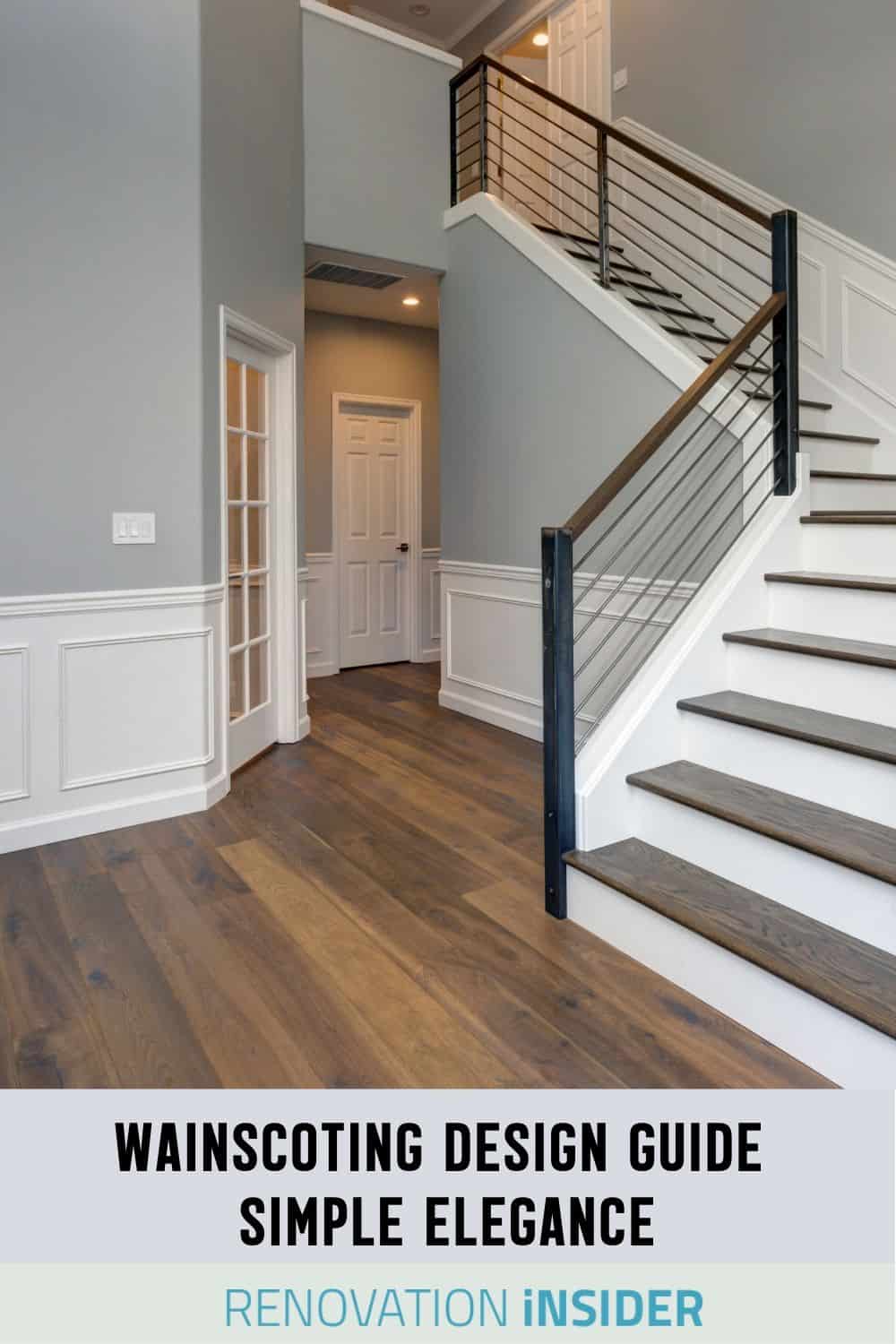 Stair entry with white wainscoting